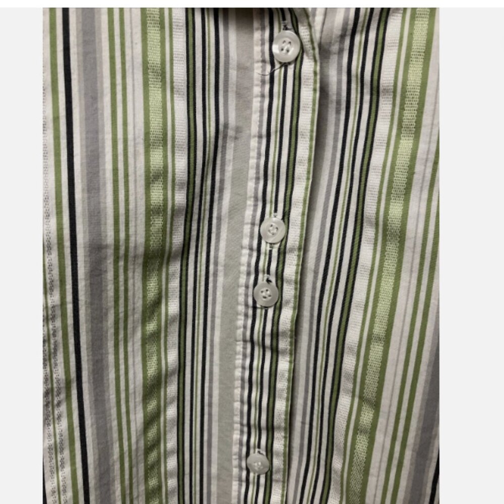 Studio 1940 Plus 26/28W Green Striped Button Shirt Women’s 3/4 Sleeve Top - Picture 4 of 7